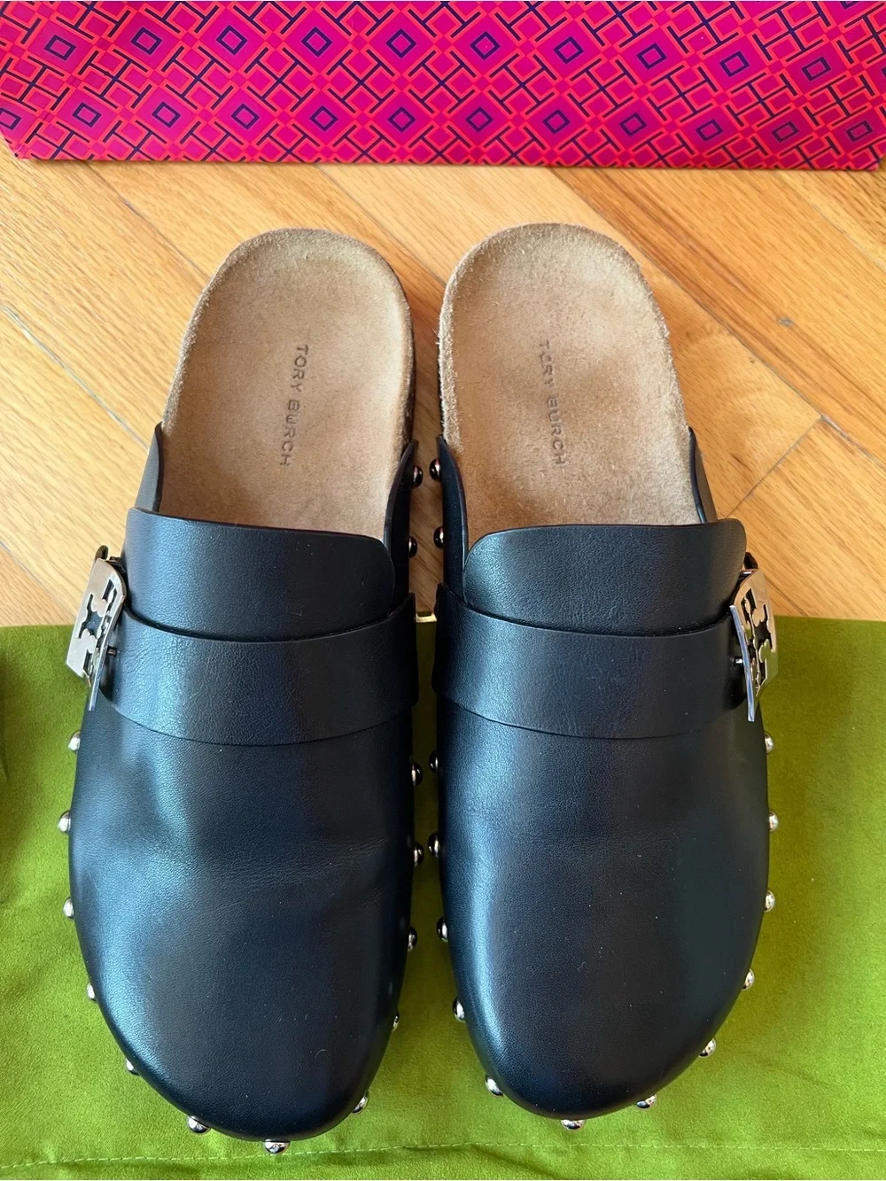 Tory Burch Perfect Black Leather Mellow Studded Mule Clogs